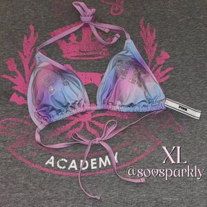 Victorias Secret PINK Rainbow Ombre Cotton Candy Bling String Bikini Top XL